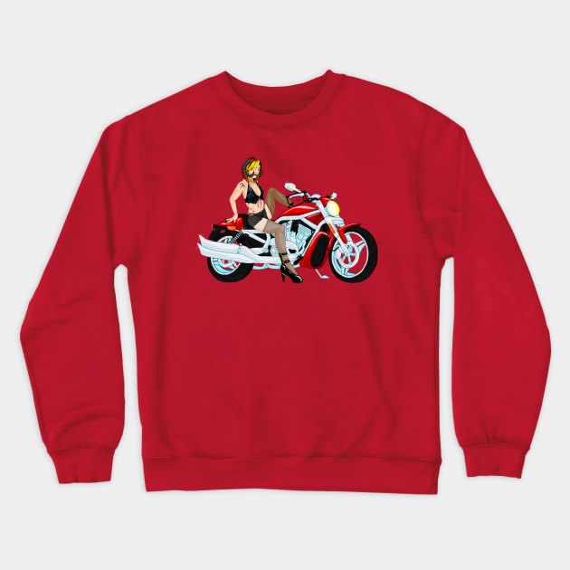 Aries Biker Babe - No BG Crewneck Sweatshirt by Designs by Mad Dad Wolf